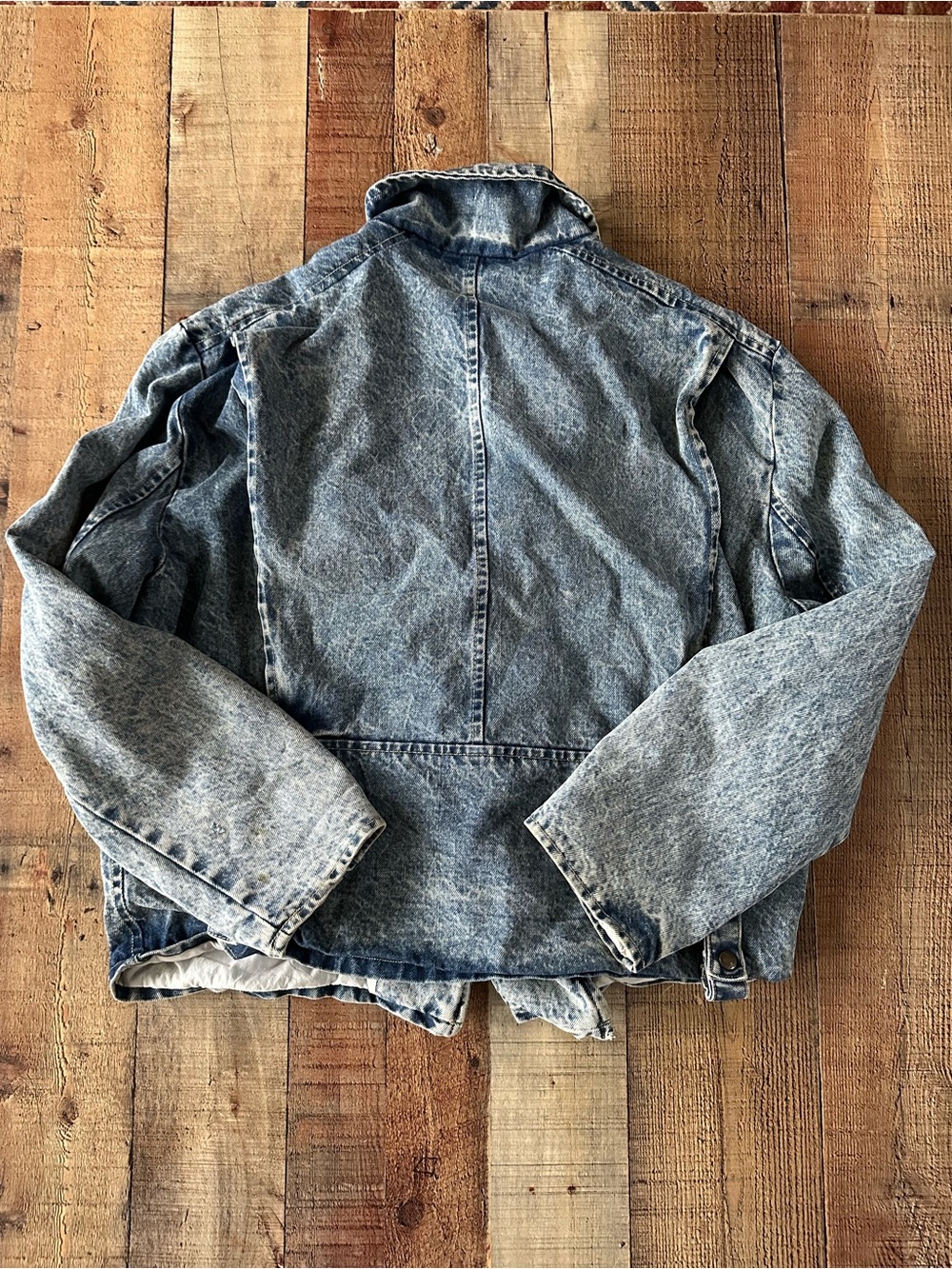 VINTAGE Dual Control 1980s 80s HEAVY Denim Jacket w White Leather Size Large - Picture 9 of 11